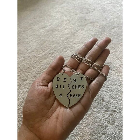 silver heart necklace Best friend sisters necklace bff necklace best bitches 2pc - Picture 3 of 4